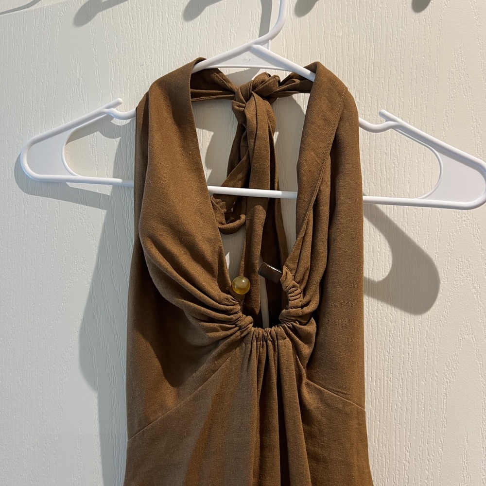 Zara Brown Backless Halter Dress
